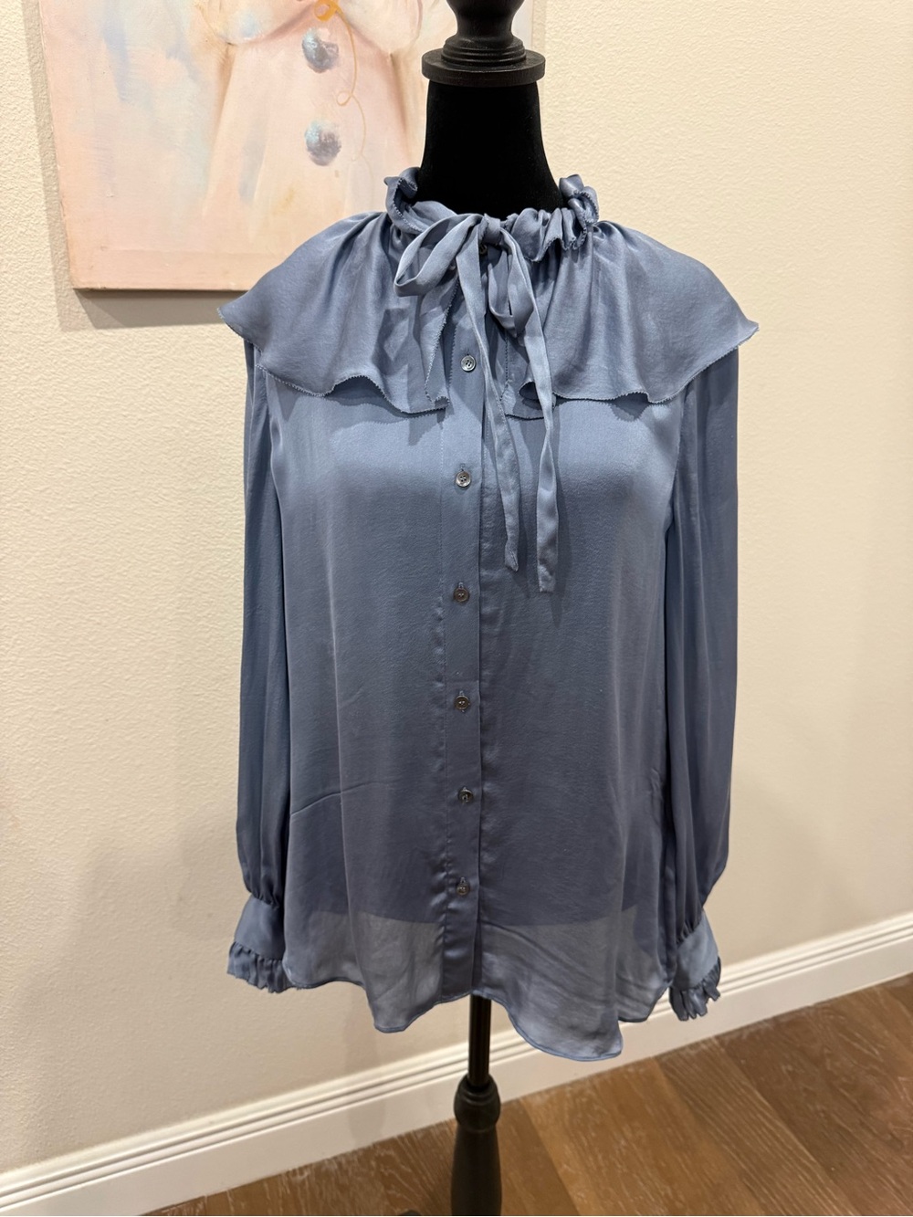 LK Bennett Dusty Blue Silk Tie-Neck Blouse